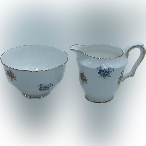 Crown Staffordshire England Bone China Floral Creamer and Sugar - Picture 5 of 9
